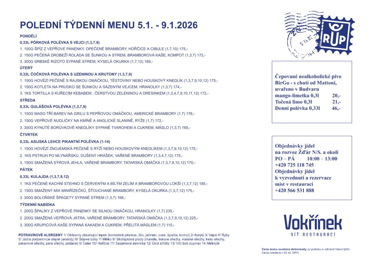 Polední týdenní menu – Restaurace u pošty
